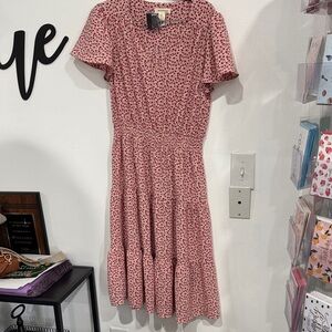 Monteau Rose-Pink Floral Tiered Midi Dress